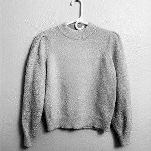 White House Black Market Sparkly Gray Puff Sleeve Turtleneck Sweater